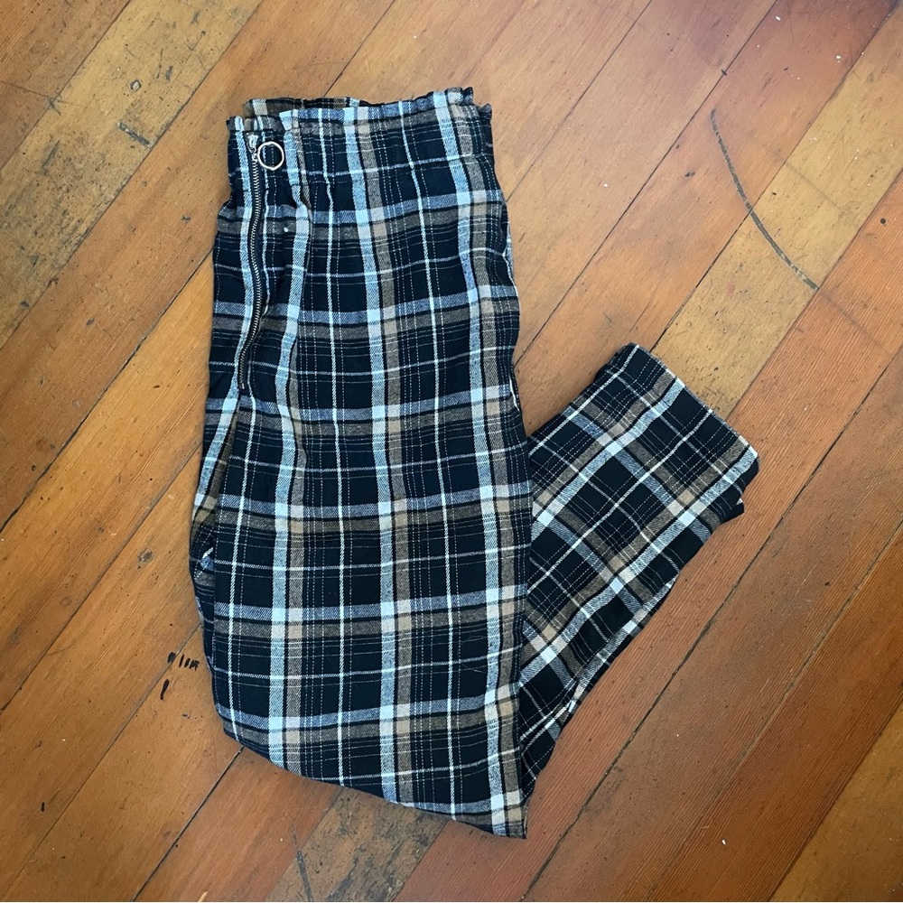 Plaid High-Waisted Pants